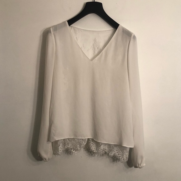 Parker Tops - [Parker] White Lace Long Sleeve Blouse - Medium